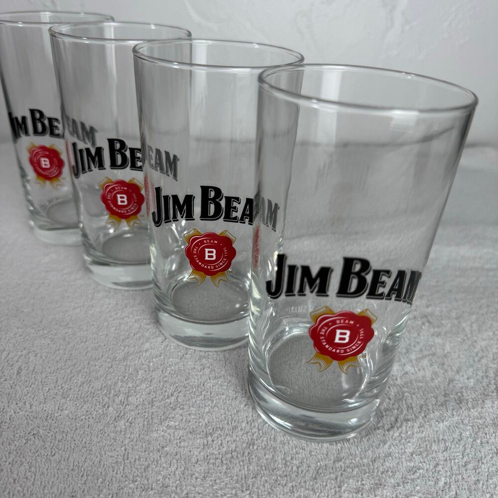 Set of 4 Jim Beam Highball Glasses Bourbon Whiskey‎ Barware